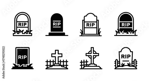 Collection of gravestone icons for halloween

