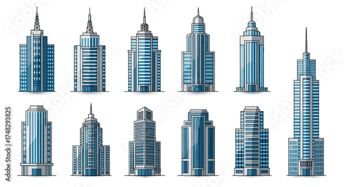 Collection of modern city buildings and skyscrapers

