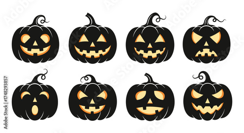 Collection of halloween pumpkin silhouettes with different faces

