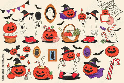 Halloween Ghost and Pumpkin Object Set
