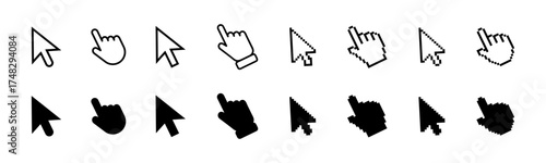 Computer mouse click cursor.  Mouse click cursor collection. Set of Hand Cursor icons click and. Black cursor set. Hand pointer icons. Vector graphic EPS 10