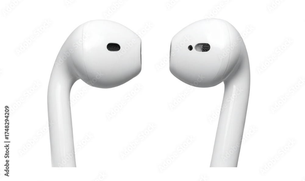 Obraz premium White Wired Earbuds with In-Ear Design, Front View, Transparent Background, PNG