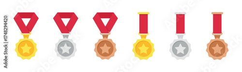 Medals set. Gold silver bronze medal trophy collection. Vector graphic. EPS 10