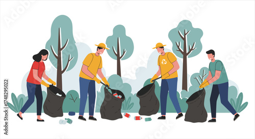 People Cleaning Up Park Trash Together for a Better Environment
