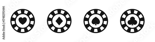 Poker chips flat vector icons set. Gamble game concept. Poker chips icons. Vector EPS 10
