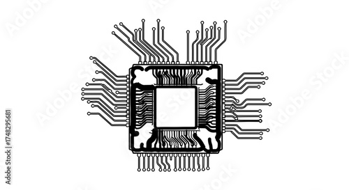 Dynamic electronic microchip circuitry illustration symbolizing innovation, data processing, and advanced technology for modern digital solutions