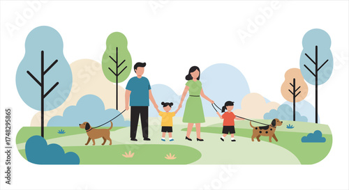 Family Enjoying A Peaceful Walk In The Park
