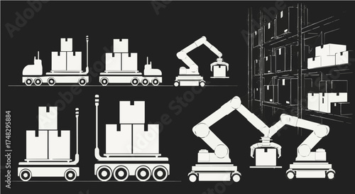 Modern warehouse automation with robotic arms and autonomous vehicles efficiently managing inventory and logistics