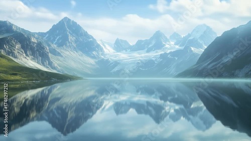 Wallpaper Mural Majestic mountain range and lake reflection under cloudy sky Torontodigital.ca