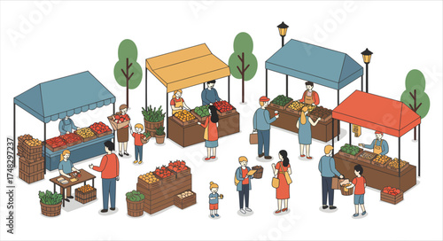 Local Farmers Market Scene People Buying Fresh Produce