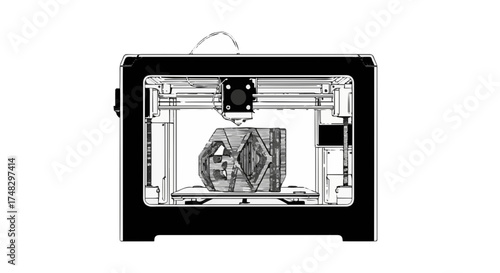 Modern 3D printer creating intricate object, showcasing innovation, precision engineering, and advanced technology, ideal for presentations and websites