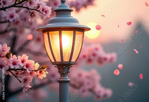 Lantern with pink flowers