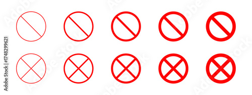 Restriction sign set. Red crossed restriction sign. Prohibition icon set. Vector icon EPS 10