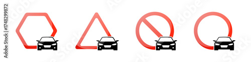 Road signs collection. Roadsign with car icon set. Traffic signs set.  Traffic signs collection. Vector graphic EPS 10