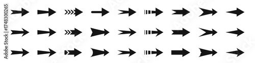 Flat black arrow vector icon set isolated on transparent background. Arrow icon set.  Arrow button. Arrow symbol. Direction sign. Vector graphic EPS 10