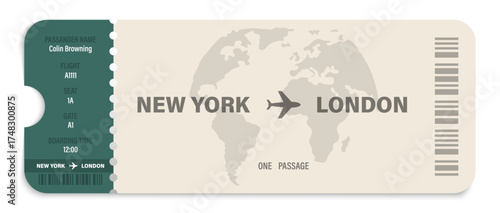 Airline ticket template. Plane ticket illustration. Flight boarding pass. Airway ticket. Airline coupon. Vector graphic EPS 10