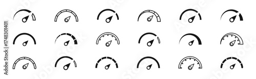 Speedometer icon set. Speed indicators. Dashboard icon collection. Speed scale icons. Control panel icons. Vector graphic EPS 10