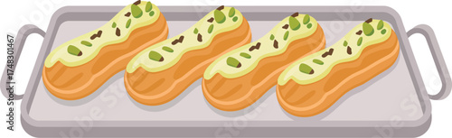 Delicious eclairs with pistachio cream recipe french pastry dessert baking tray