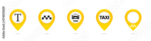 Taxi service banners. Taxi location pointers isolated on transparent background. Taxi service badges. Taxi service icon collection. Vector graphic EPS 10