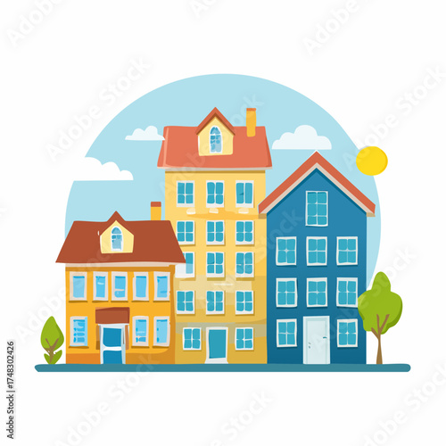 Town, color vector icon, group of houses.