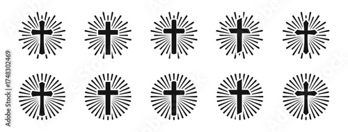 Christian cross sunburst icons. Cross in sunburst icon collection. Vector graphic EPS 10