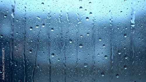 Rain Drops on Window Glass Background – Blue Rain Texture Loop