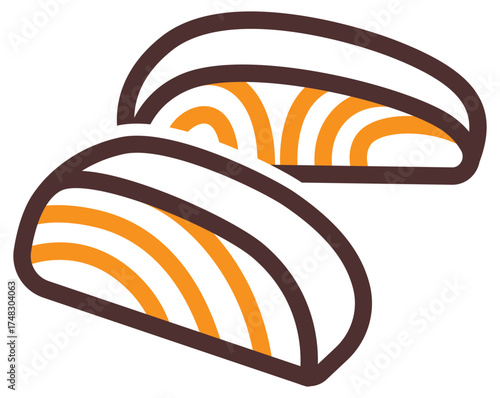 Vector icon of sliced salmon fish fillet, showing orange stripes, perfect for seafood and sushi design.