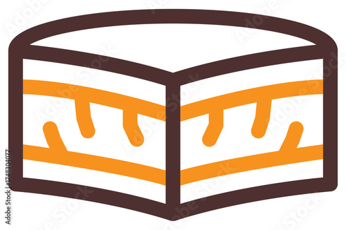 Vector icon showing cross-section of fat and meat layers, representing anatomy or pork belly texture.