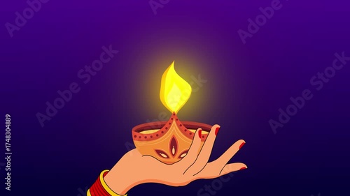 hand holding diwali diya lamp hindu festival diwali greeting animation