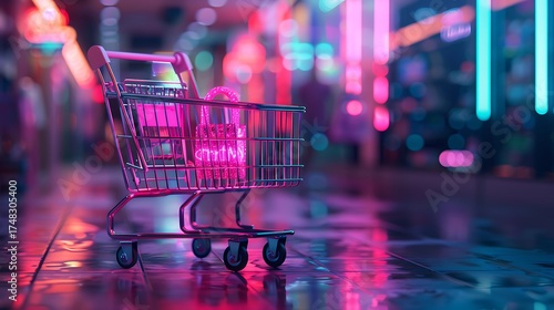 Futuristic Digital Lock and Puzzle Elements in a Neon Cybersecurity Environment
