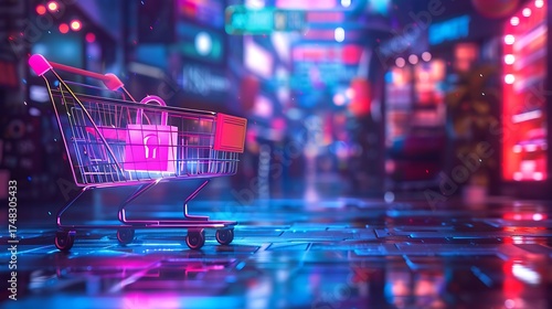 Futuristic Digital Lock and Puzzle Elements in a Neon Cybersecurity Environment