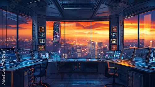 Futuristic Digital Lock and Puzzle Elements in a Neon Cybersecurity Environment