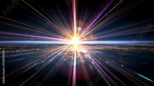 Celestial Burst of Light in Cosmic Space with Radiant Rays and Stars