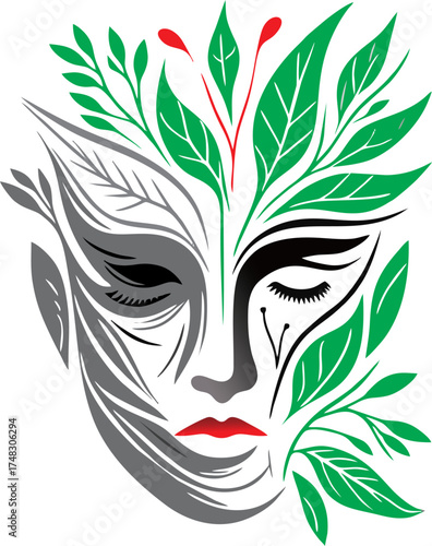 Abstract Woman Face with Leav...