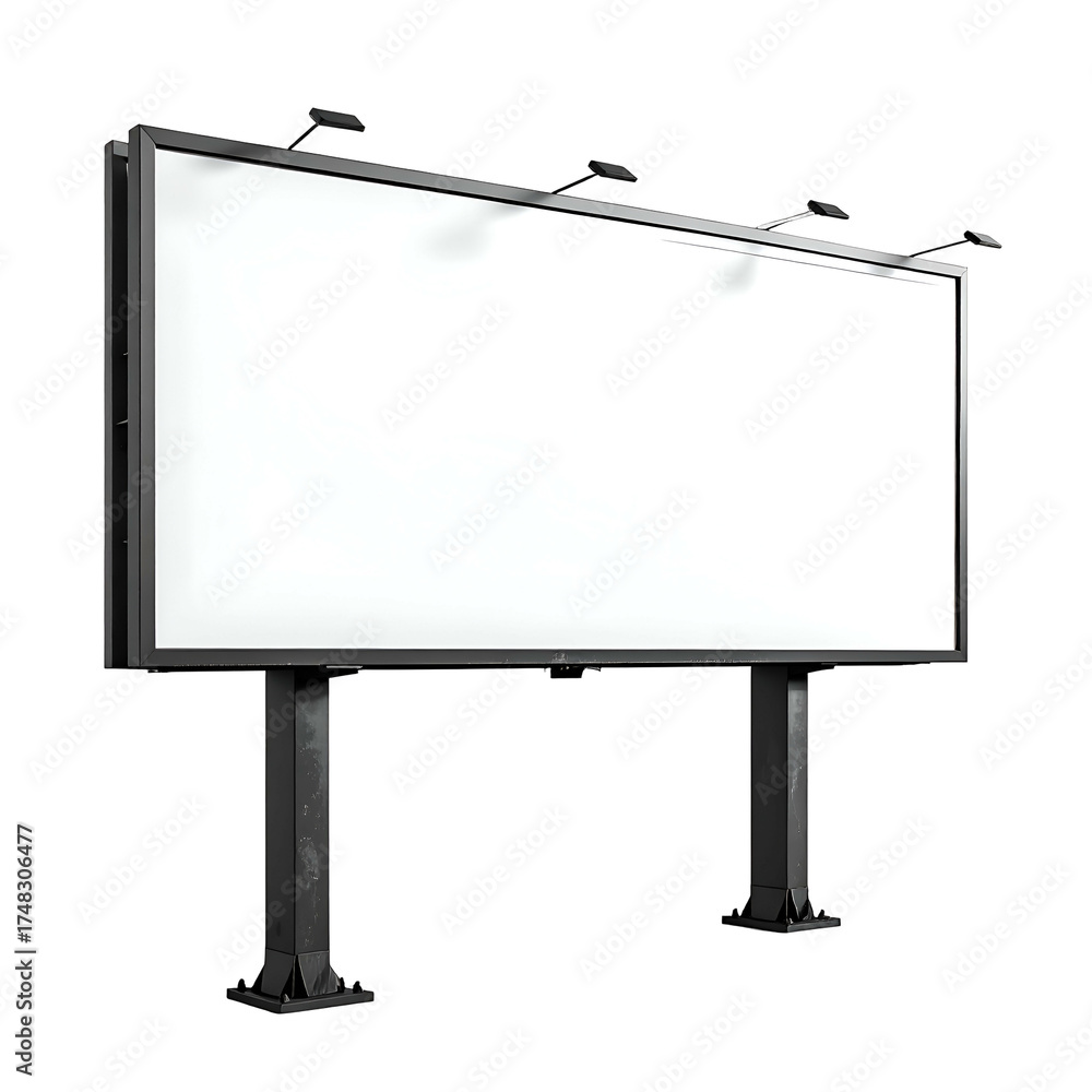 Obraz premium A blank, outdoor advertising display stands tall with lighting against a black background