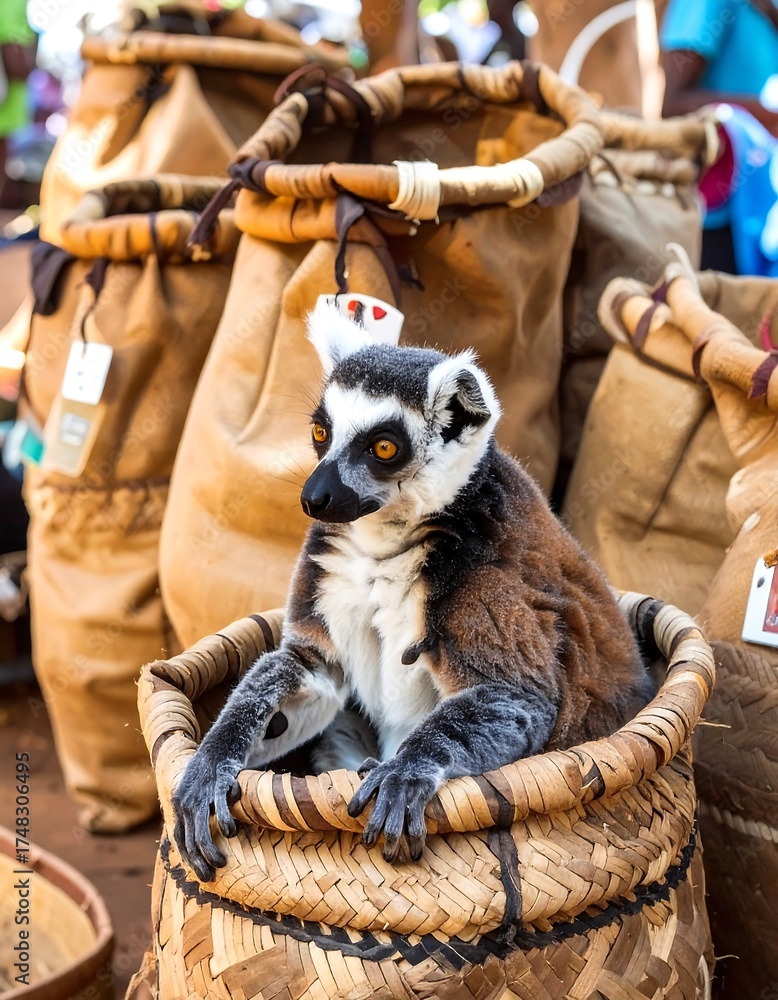 Fototapeta premium Lemur in woven basket