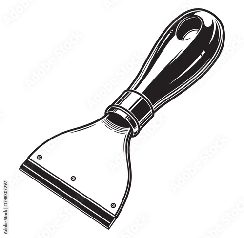 Black and white illustration of a paint scraper isolated on a white background