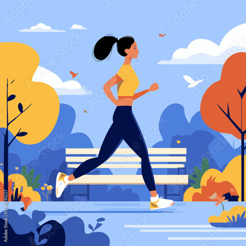 Beautiful urban jogging scene illustration