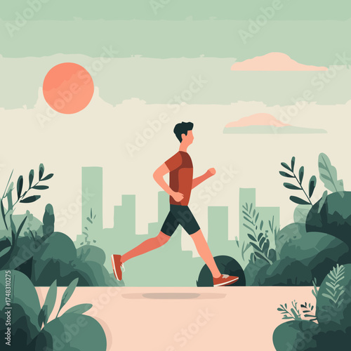 Calm street running scene illustration