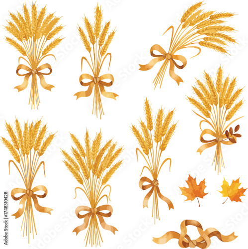 Wheat sheaves with ribbons autumnal harvest theme