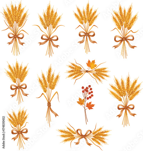 Wheat Stalks with Bows and Berries