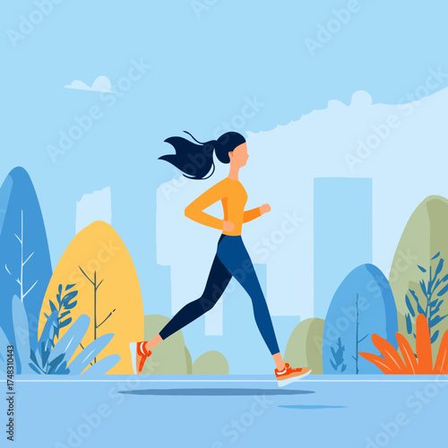 Freedom in running autumn illustration