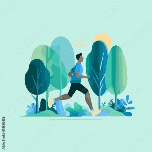 Jogger near skyline illustration