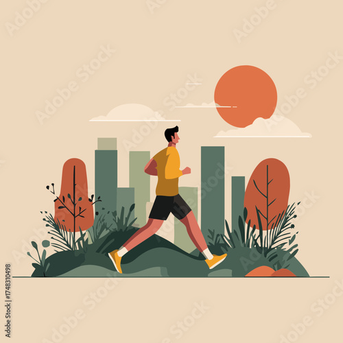 Jogging along city path illustration