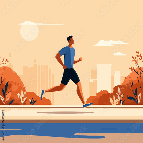 Peaceful run city background illustration