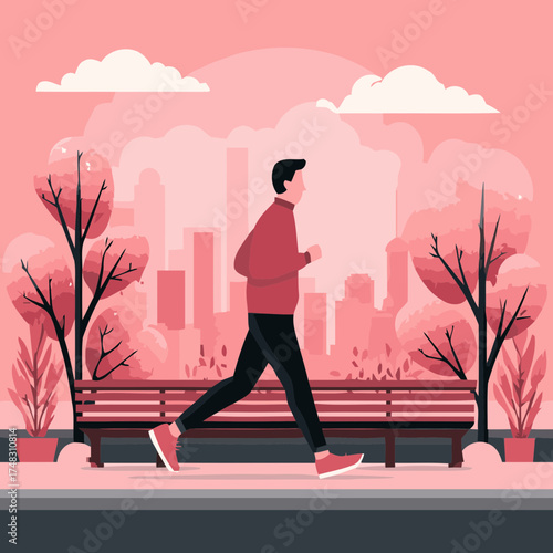 Tranquil running scene illustration