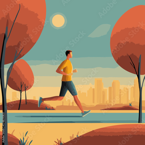 Warm tone city exercise illustration