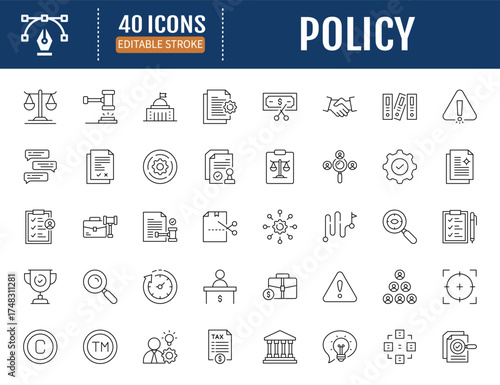 Policy line icon set. Vector Illustration with
Editable Strokes