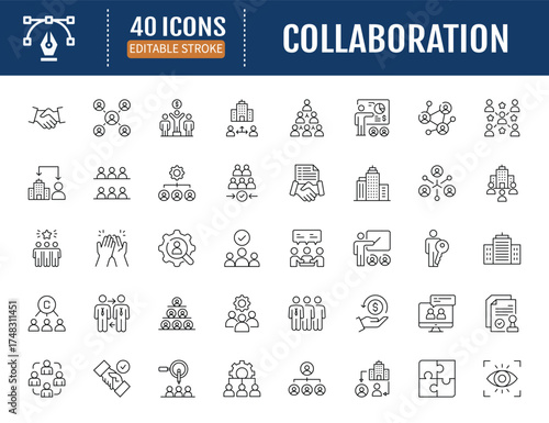 Collaboration line icon set. Vector Illustration
with Editable Strokes