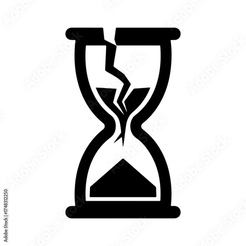Broken Hourglass Icon: Time, Urgency, Damage, and Fragility Concept